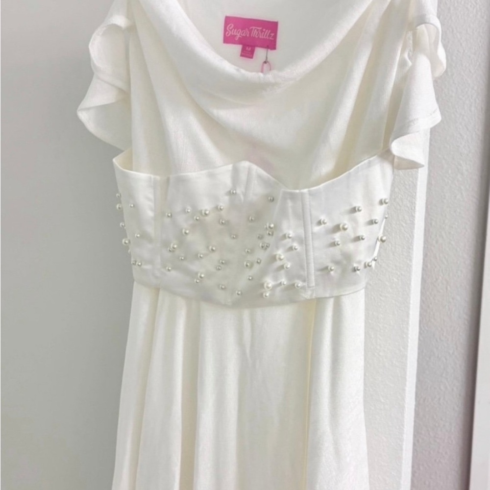 NWT Sugar Thrillz Dolls Kill White Pearl Strap Cottage Timeless Love Mini Dress